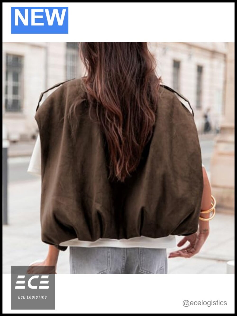 Faux Suede Vest Oversized Cap Sleeve Bomber Jacket Casual Lapel Collar - Picture 2 of 6